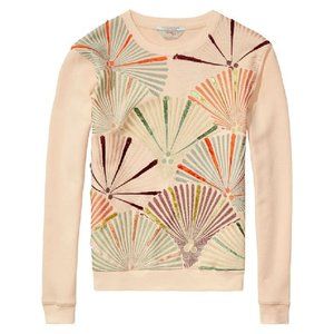 Scotch & Soda Embroidered Crew Neck Sweatshirt in Japanese Fan Pattern XS